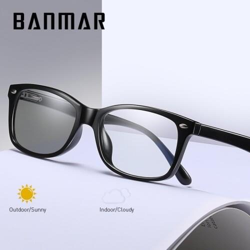 BANMAR Women Anti Blue Light Glasses Men Photochromic Glasses Outdoor Indoor Eyewear Full Myopia Optical Frame UV400