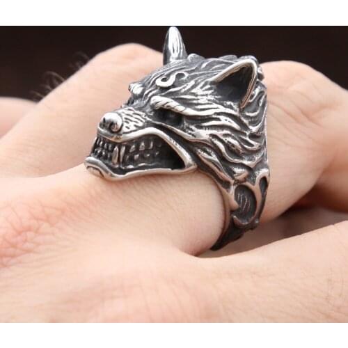 Punk Mens Stainless Steel Wolf Rings Vintage Viking Wolf Rings Norse Mythology Jewelry Male Fashion Accessories Jewelry Gift