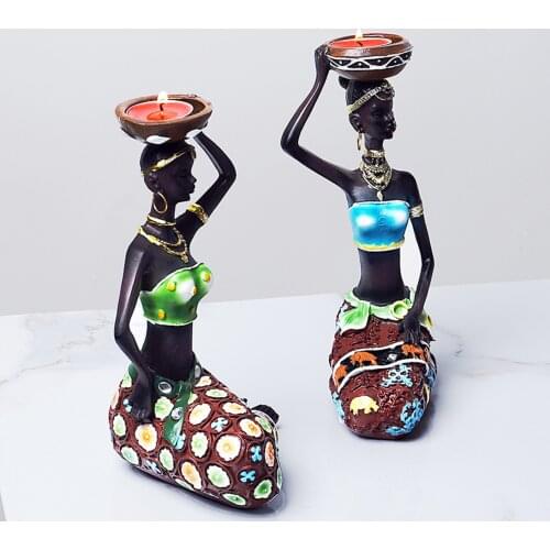 African Lady Candle Holder Figurine Statue Tealight Candleholder Resin Craft African Figurines