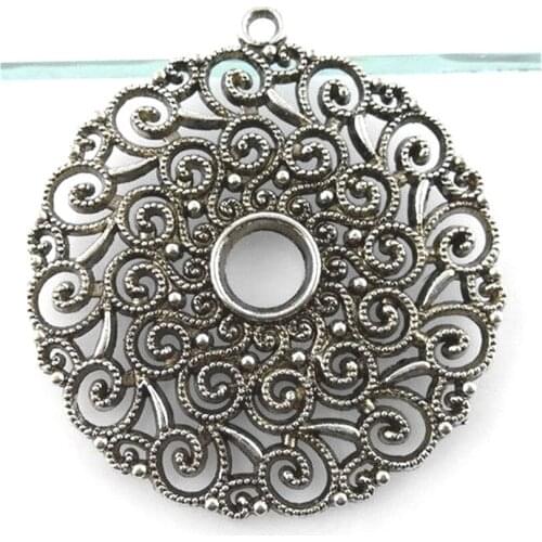2pcs 11536 Vintage Metal Big Flower Round Charms for Pendant Jewelry Making DIY Handmade Craft Necklace Jewelry