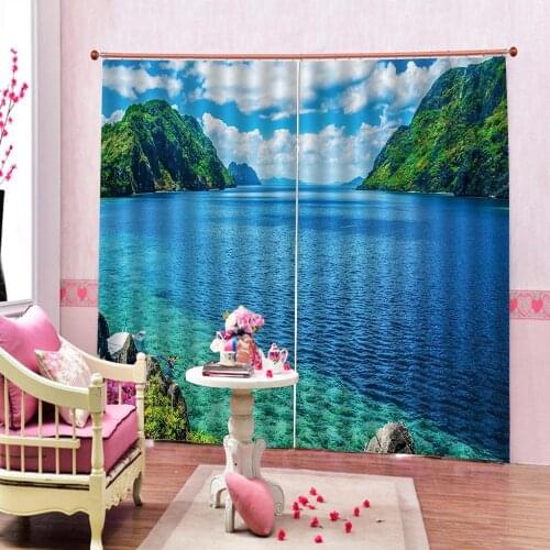 Custom 3D Seaside scenery Window Curtains Digital Print Alpine Trees landscape Curtains For Living room bedroom Drapes Decor
