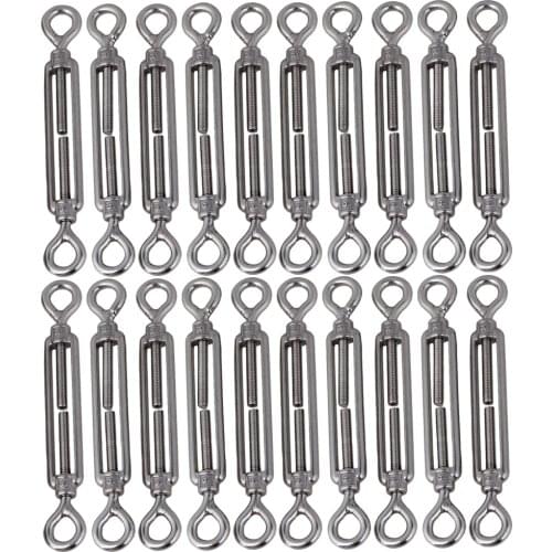 European Style Eye to Eye M6 Turnbuckles Adjustable 304 Stainless Steel Wire Rope Tensioners Pack of 20