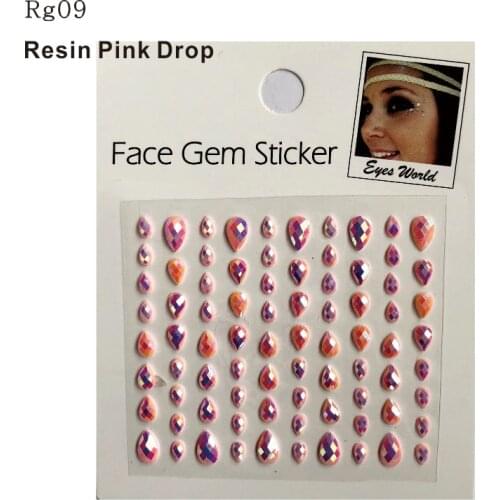 RG09 Pink Shiny Resin Drop stick on Cheek Face Jewels Sticker Makeup Decor Sticker as HER Gift for Dress up, Costume Party