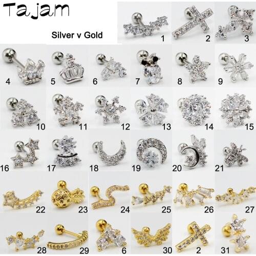 1Pair Surgical Steel Allergy Free Earrings Ear Tragus Cartilage Earring Various Shapes Zircon Ear Stud Ring Body Piercing 20G