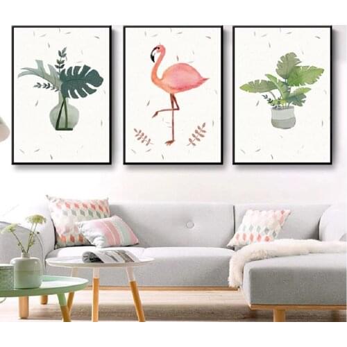 Nordic Minimalist Animals Posters And Prints Flamingo Leaves Wall Art Print Canvas Paintings Pictures for Living Room Home Decor