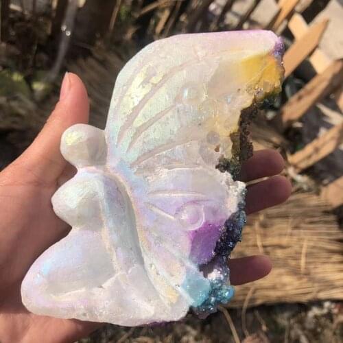 Aura Butterfly Fairy Crystal Cluster Natural Stones Carved Quartz Minerals Gemstones Reiki Feng Shui Healing Gem Home Decoration