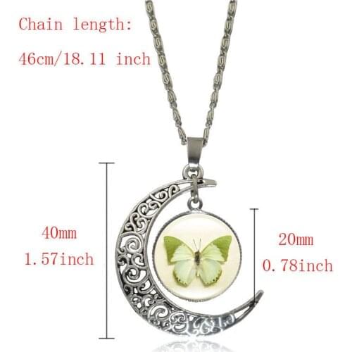 Luminous Half Moon Pendant Necklace Classic Colorful Butterfly Series Fashion Glow In The Dark Women Girl Sweater Chain Jewelry