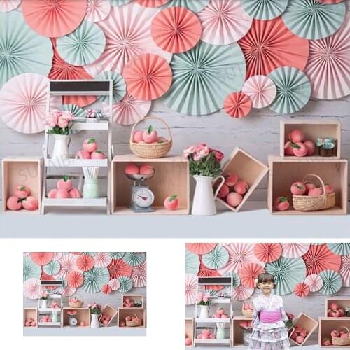 Fresh Sweet Peach Photography Backgrounds Paper Flowers Princess Girl Baby Shower Birthday Party Portrait Photo Studio Backdrop