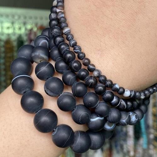 Dull polished Natural Black Striped Agates Beads Round Matte Stone Beads For Jewelry Making Diy Bracelet Necklace 4 6 8 10 12mm