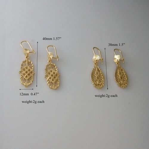 MIN ORDER 10$ CAN MIX DANGLE EARRING TWO STYLES CHARM DANGLER TALL 40 MM / 38mm - YELLOW GOLD GP OVERLAY FILLED BRASS
