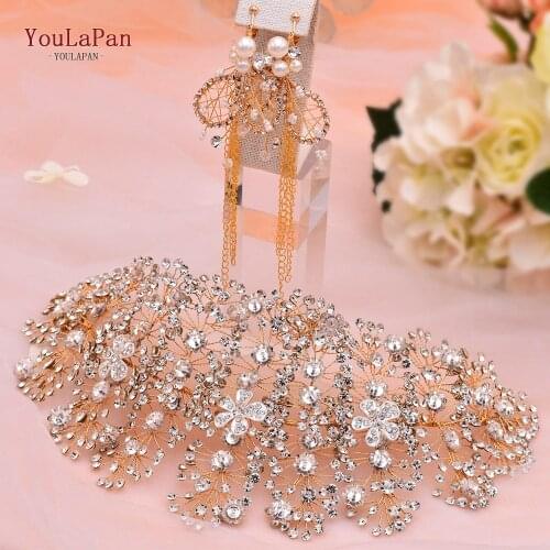 YouLaPan HP240 Bridal Hair Accessories and Earring Hair Jewelry Rhinestone Headpieces Wedding Tiaras and Crown Bridal Tiara
