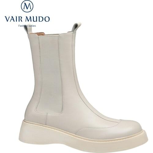 VAIR MUDO Ankle Boots Shoes Women Thick Bottom Round Toe Elegant White Black Concise Adult Shoes Women Spring Autumn WM-X59