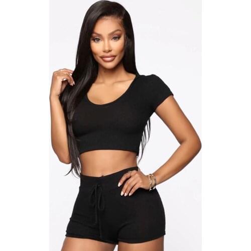 Summer Women Short Sleeve Crop Top T Shirt Biker Shorts Set Active Wear Skinny Bodycon Fitness Outfits Two Piece Sets
