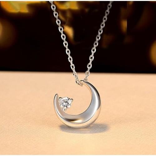 Trendy Fashion Charms Cute 925 Sterling Silver Moon Necklace Cubic Zircon Crystal Necklaces for Women Girl Pendant Jewelry