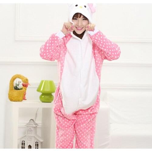 Winter Family Mother Father Kids Female Dot Pink Cat Animal pajamas Girl Boy pajamas Woman Hooded Home Clothing Kigurimi