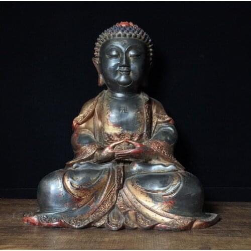 12"Tibet Buddhism Temple Old Bronze Cinnabars Shakyamuni Buddha Statue Prince Buddha Baby buddha Enshrine the Buddha
