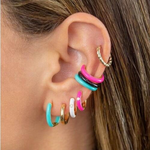 2021 New High Quality Fashion Women Jewelry Neon Enamel 7 Colors CZ Multi Piercing Gold Color Mini Small Huggie Hoop Earring