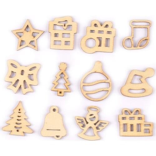 25pcs Mix Christmas Tree Wood Slices For Diy Craft Hanging Ornaments Pendant Xmas Sock Home Decor Wooden Embellishments M2622