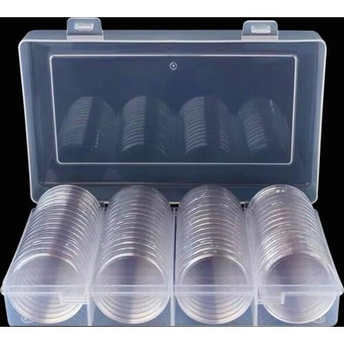 60PCS Coin Capsules 8 Sizes 19/20.5/22.25/25/27/30/39/41MM Protect Gasket Coin Holder Case Plastic Storage Box Coin Collection