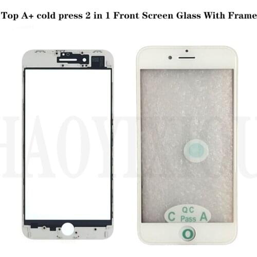 A+10pcs cold press 2 in 1 For iPhone 7 7plus 8 8plus XR Repair white black Touch Screen Lens Outer Glass with frame assembly