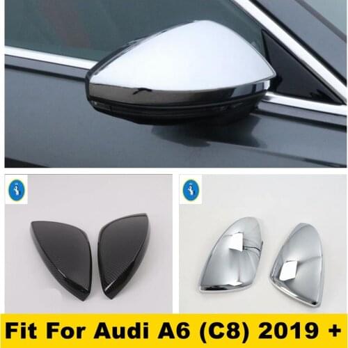 Car Accessories Outside Door Rearview Mirror Protector Shell Cover Trim Chrome / Carbon Fiber ABS For Audi A6 C8 2019 2020 2021