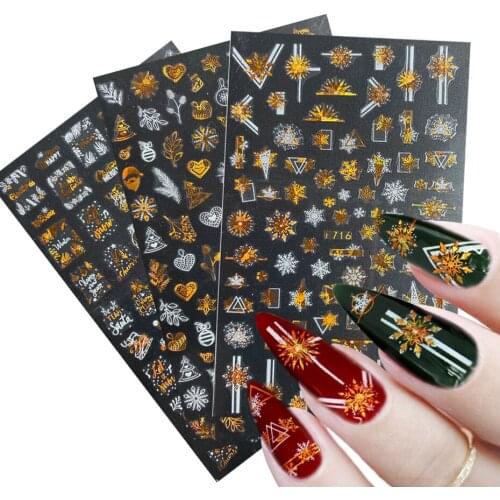 1pcs white laser gold snowflakes self-Adhesive 3D Nail Decals new years stickers on nails Nail Art Wraps Decoration Manicures