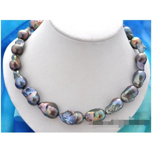 Free shipping >>>>>Rare 18inch 22-24mm baroque black keshi reborn pearl necklace