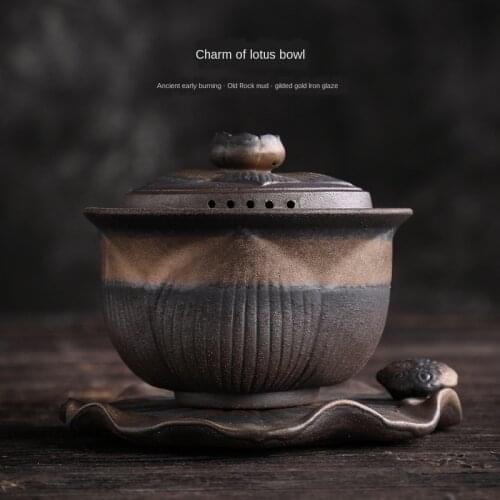 Large Earthenware Sancai Gai Wan Cha Cup Kung Fu Tea Manual Vintage Tea Bowl Coarse Pottery Tea Set Gaiwan Sopera De Ceramica