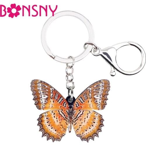 Bonsny Acrylic Brown Spotted Butterfly Key Chains Keychain Ring Animal Insect Jewelry For Women Girls Bag Purse Charms Wholesale