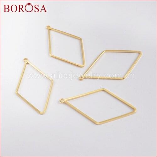 BOROSA 50PCS New Small Gold Color Rhombic Shape Brass Charm Metal Charms Jewelry Findings for Earrings/Necklace Jewelry PJ130
