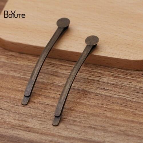 BoYuTe (100 Pieces/Lot) 4*60MM Antique Bronze Clips Welding 8MM Flat Base Diy Hair Accessories Handmade Materials Wholesale