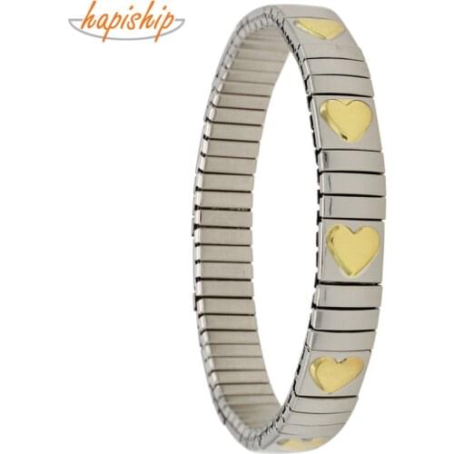 Hapiship Latest Trend Among Western 2017 Women Mens Classic Elastic Stainless Steel Cool Gold Heart Bracelet Bangle ST420