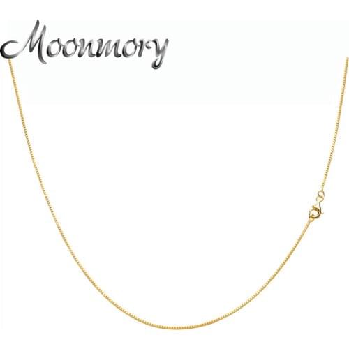 Moonmory 100% 925 Sterling Silver 24K Gold Plated Box Chain Necklace For Women Men Long Chain Jewelry Multiple Sizes Wholesale