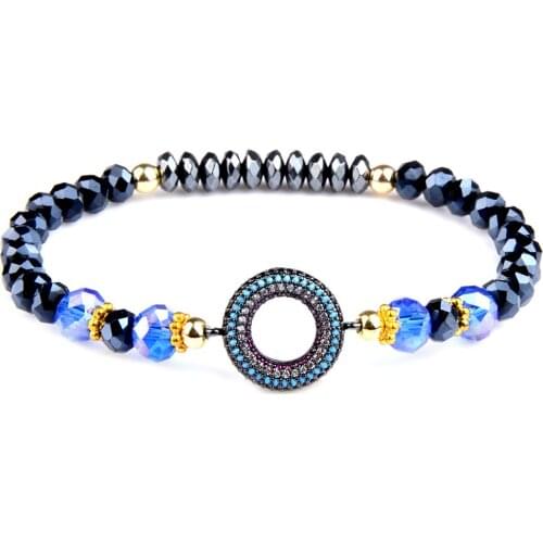 Chanfar Handcrafted Blue Crystal Beaded Adjustable Bangles Zircon Micro Pave Round Pendant Womens Bracelet New Fashion Jewelry