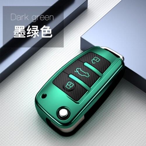 Carbon fiber TPU Car Key Case For Audi A1 A3 Q3 Q7 TT S3 R8 3 Buttons Folding Remote Fob Pouch with Key Rings Keychain