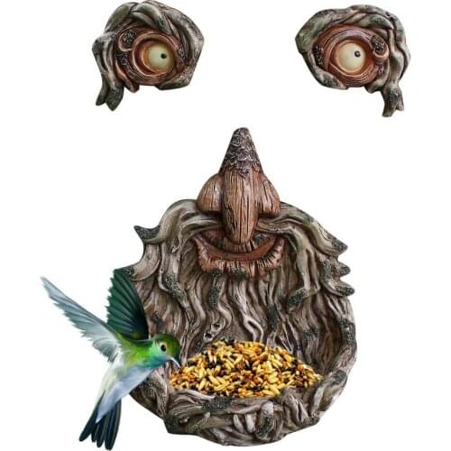 Tree Face Decoration Resin Bird Feeder 3D Face Statue Garden Decor Hanging Figurines Outdoor Resin Tree Hugger Ornament