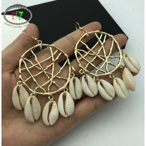F.J4Z New Hawaii Big Seashell Charms Earrings Popular Alloy Nature Cowrie Charms Statement Earring Summer Beach Jewelry