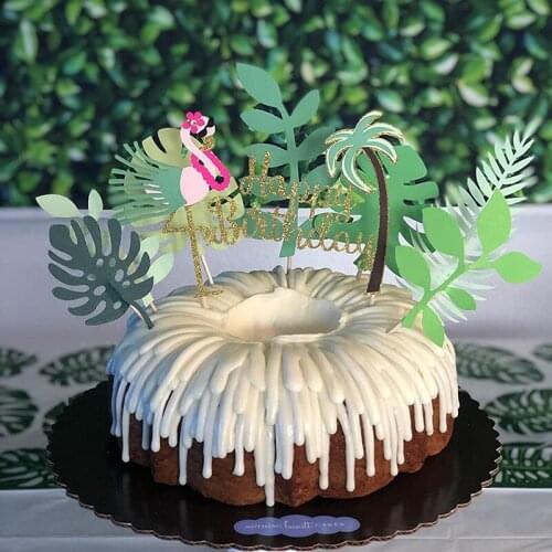 Hawaiian Palm Leaf Green Leaf Flamingo Cake Topper Decorating Supplies Kids Favors Baby Shower Wedding Birthday Party Cake Decor