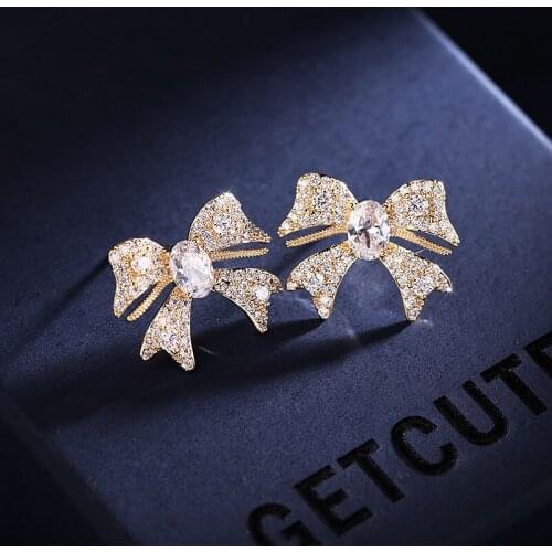 HUAMI Light Luxury Bowknot Earrings for Women Jewelry 925 Silver Needle Inlay Zircon Bijoux Elegant Birthday Gift Korea Style
