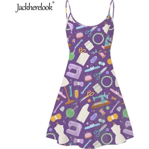 Jackherelook Vintage Sewing Machine Pattern Fashion Woman One Piece Dresses Girls Backless Beach Slip Sundress Vestidos de Mujer