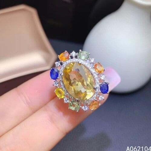 KJJEAXCMY fine jewelry 925 sterling silver inlaid Citrine color sapphire Womens luxury classic adjustable gem ring support dete