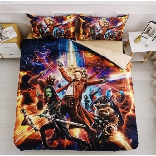 Guardians of The Galaxy Bedding Set Spider Man Iron Man Captain America Frozen Anna Elsa Printed Bed Cover Bed Sheet Pillowcases