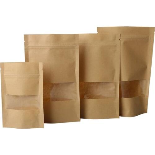 Brown Kraft Paper Gift Bags Wedding Candy Packaging Recyclable Food Bread Shopping Party Bags For Boutique Zip Lock