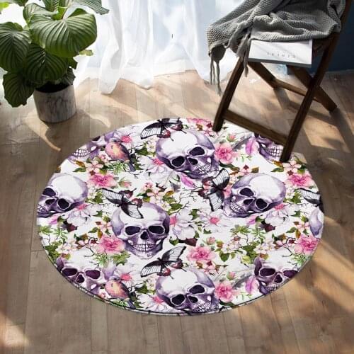Skull Scattered Flower European And American Bedroom Carpet Round Floor Mat Living Room Carpet 60cm 80cm 100cm 120cm 150cm