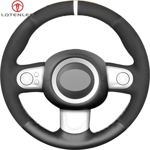 LQTENLEO Black Genuine Leather Suede Hand-stitched Car Steering Wheel Cover for Mini Coupe Cooper Clubman Roadster 2004-2015