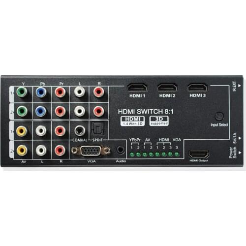 Multi-Functional HDMI Converter Switch 8 Inputs to HDMI+COAXIAL+SPDIF Output Support 3D and Surround Sound for 1080P HDTV