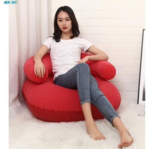 Inflatable Flocking U-Shaped Sofa Strong PVC Leisure Collapsible Living Room Sofa TV Chair with Armrests Blue Red Single Lounge
