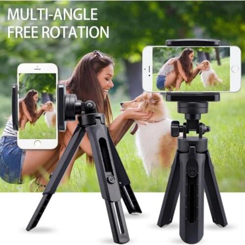 Mini Desktop Photography Tripod 360 Degree Rotation Foldable Two-Section Non-Slip Tripod Black Shockproof Lightweight Bracket