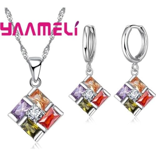Top Quality Design Set Gifts for Lover Jewelry Sets Colorful 925 Sterling Silver Cubic Zirconia Necklace Drop Earring