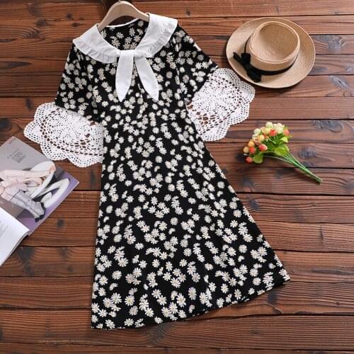 Japan style daisy floral print chffion dress 2020 summer new fashion short sleeve casual mori girl vestidos